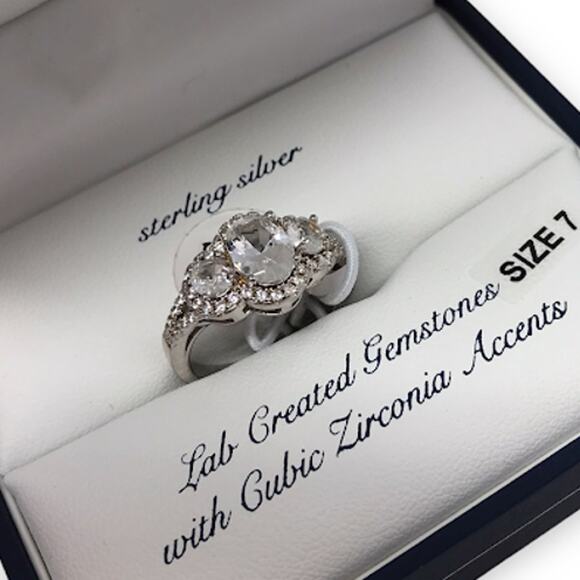 Olivia and Jackson Sterling Silver Ring 7 Lab Created Gemstones Cubic Zirconia - Picture 1 of 5